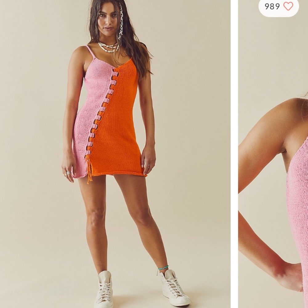 HOST PIC TACH CLOTHING HANDMADE IN ITALY COTTON CROCHET COLORBLOCK MINI DRESS XS